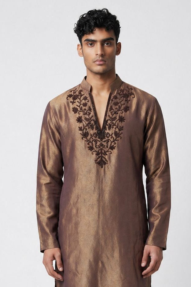 Zarqash Brown Tissue Kurta Set