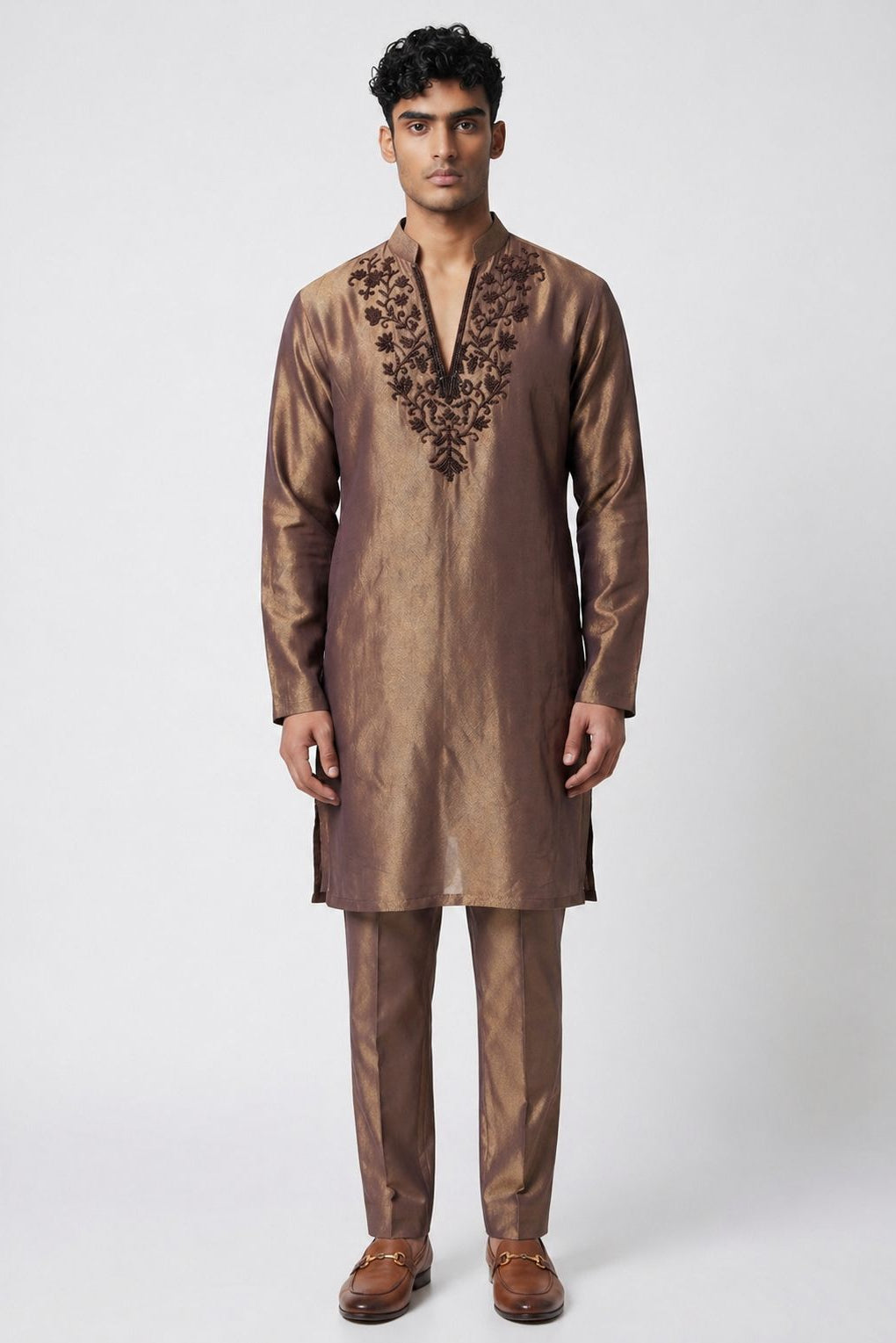 Zarqash Brown Tissue Kurta Set