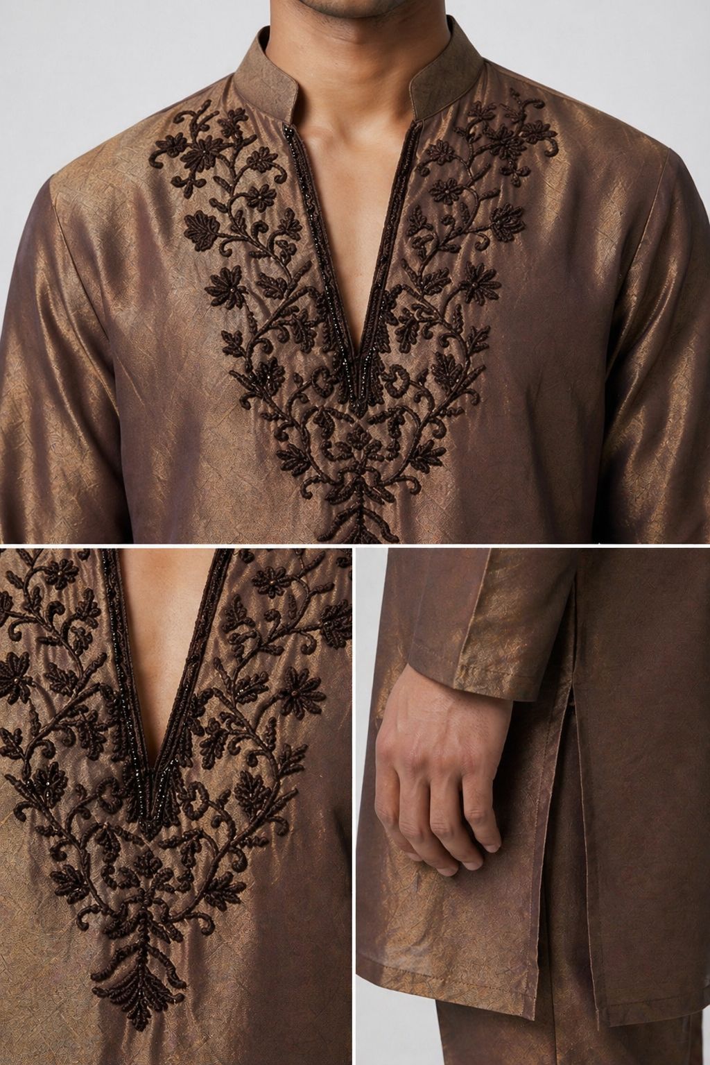 Zarqash Brown Tissue Kurta Set