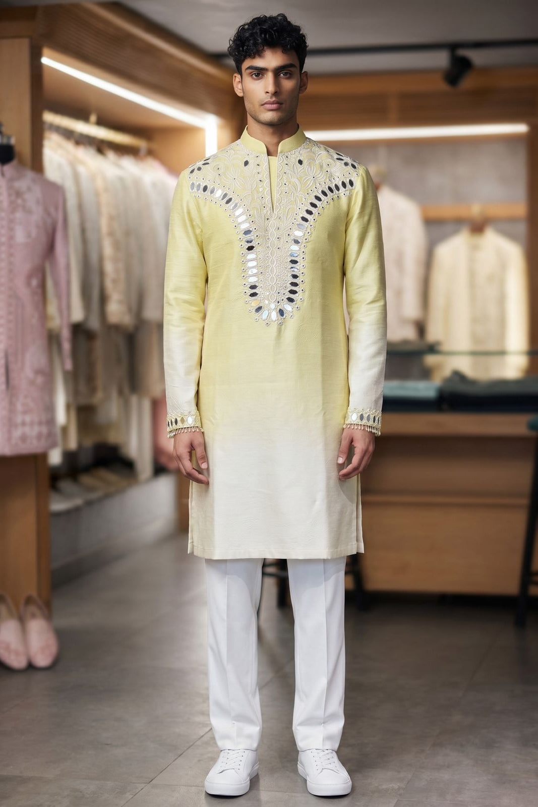 Ombre Lime mirror kurta
