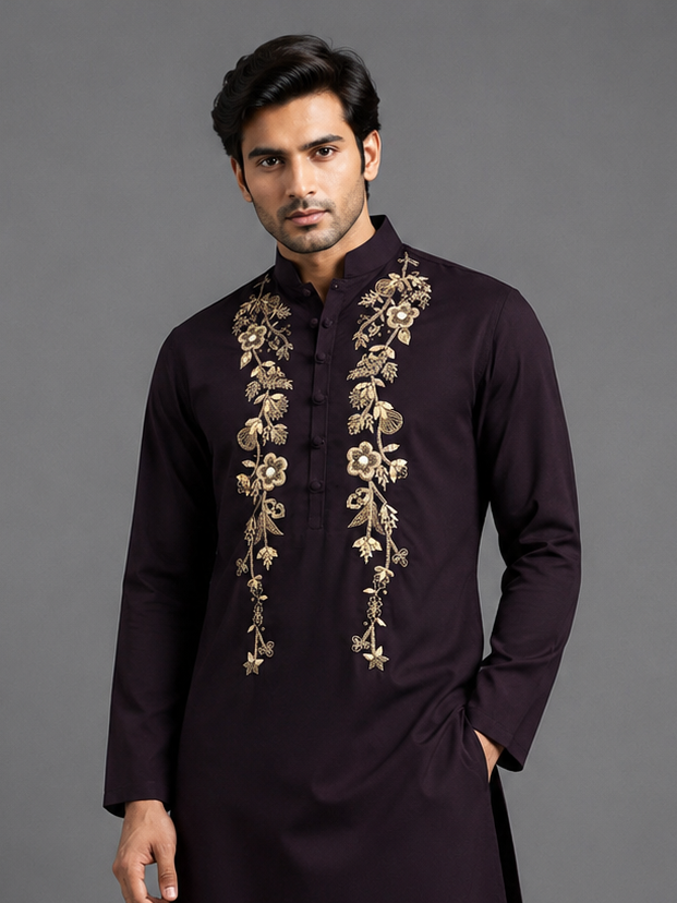 Royal Plum Handcrafted Kurta Set