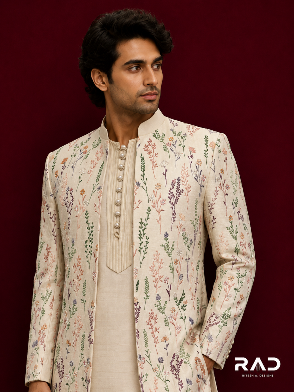 Pastel Vine Embroidered Shrug set