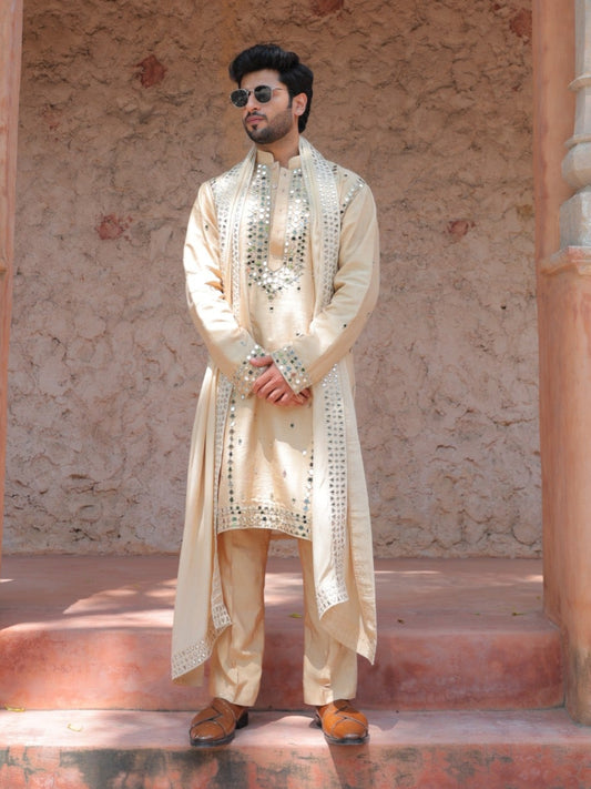 Beige Mirror Kurta