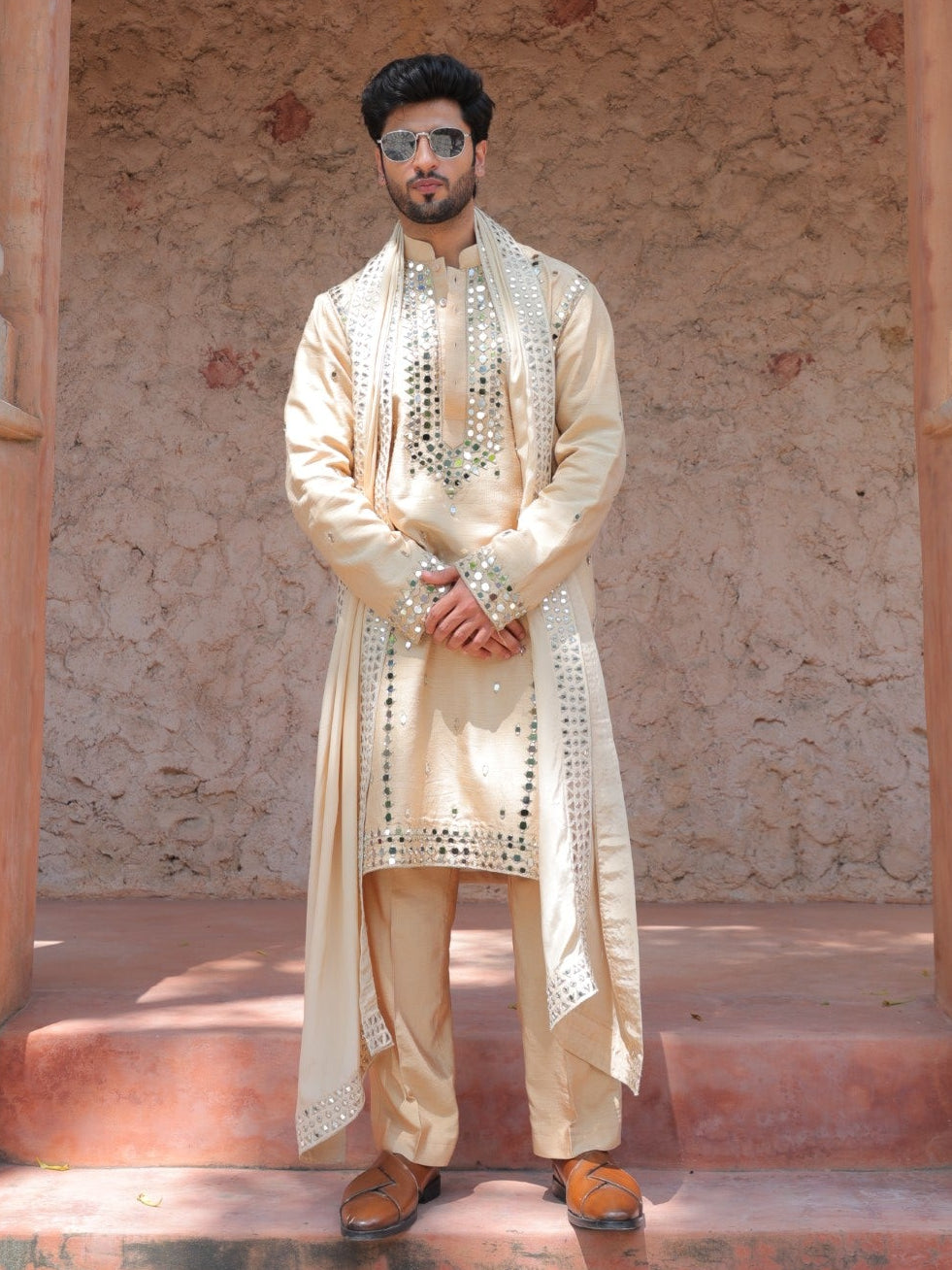 Beige Mirror Kurta