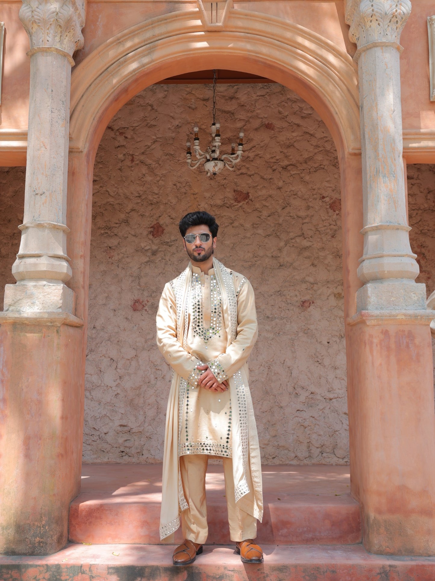 Beige Mirror Kurta