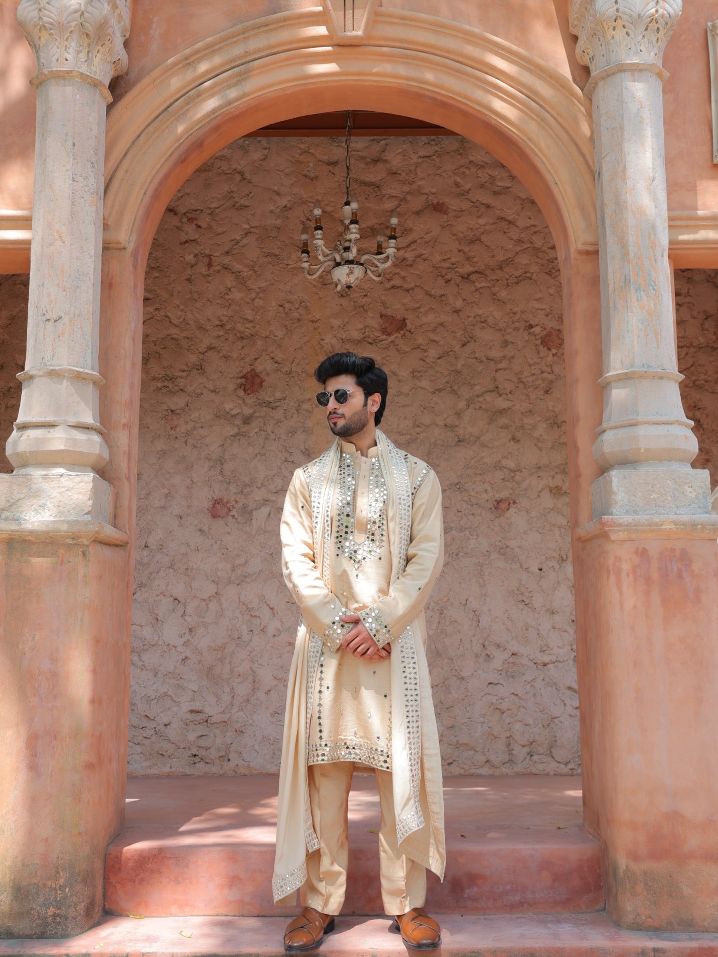 Beige Mirror Kurta