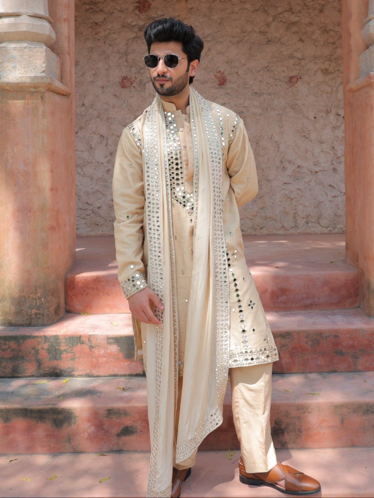 Beige Mirror Kurta