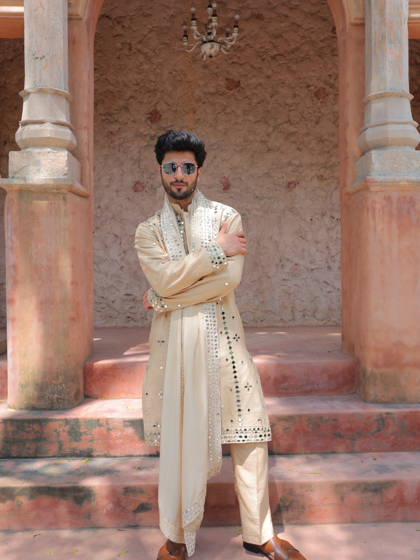 Beige Mirror Kurta