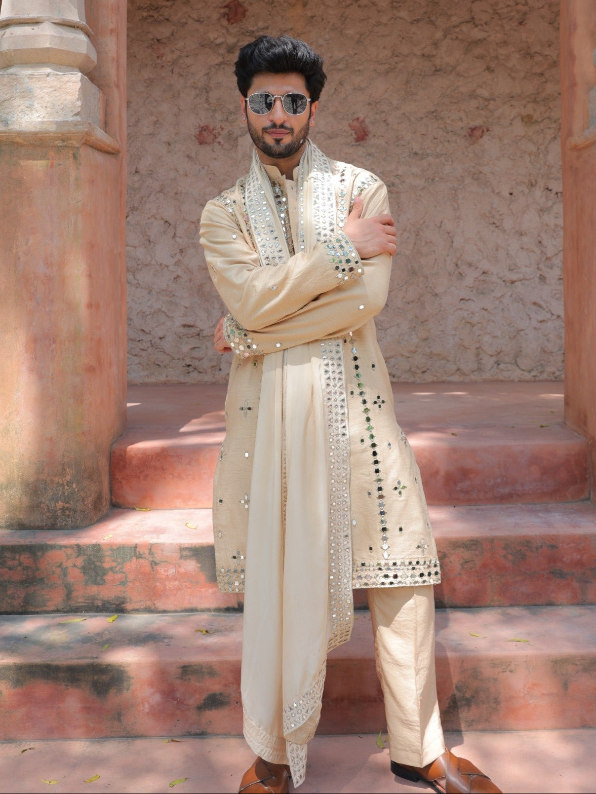 Beige Mirror Kurta