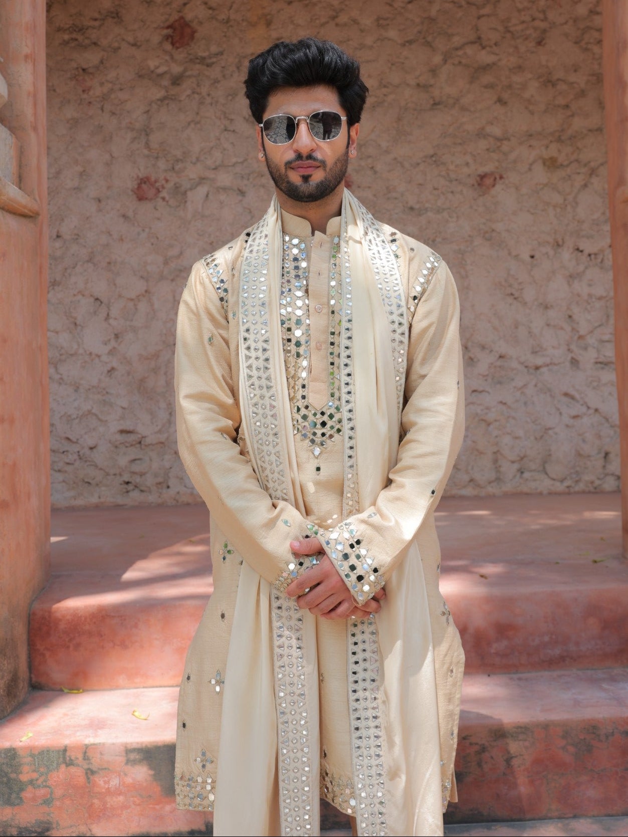 Beige Mirror Kurta