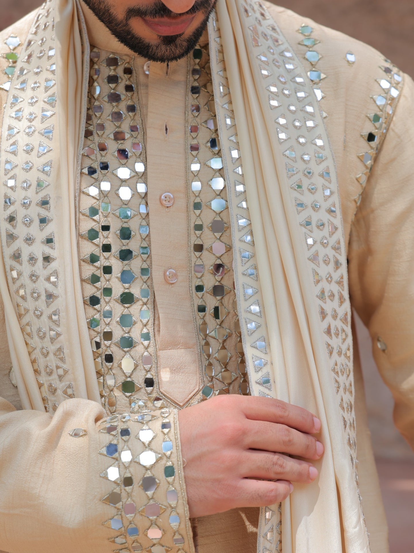 Beige Mirror Kurta