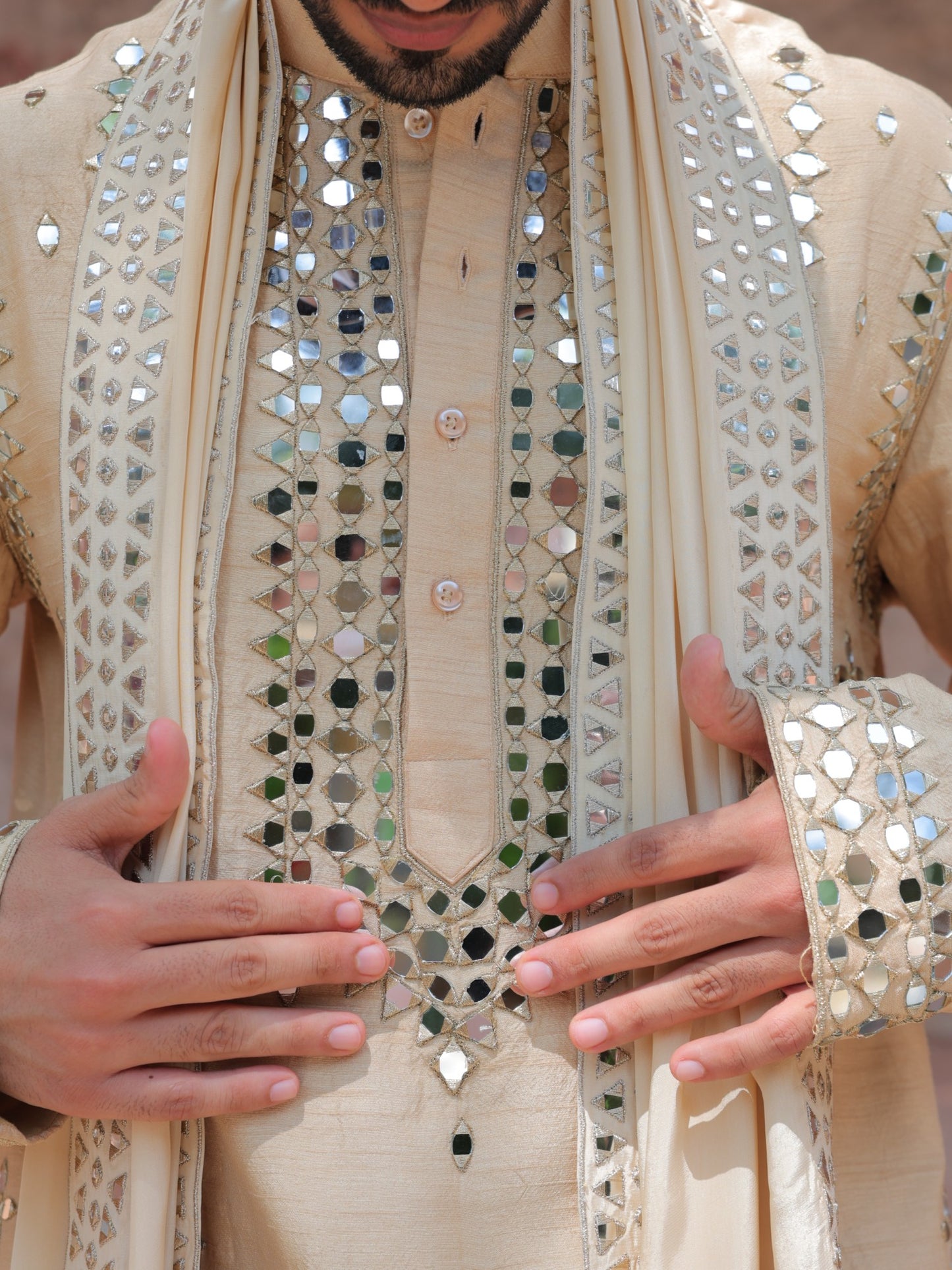 Beige Mirror Kurta