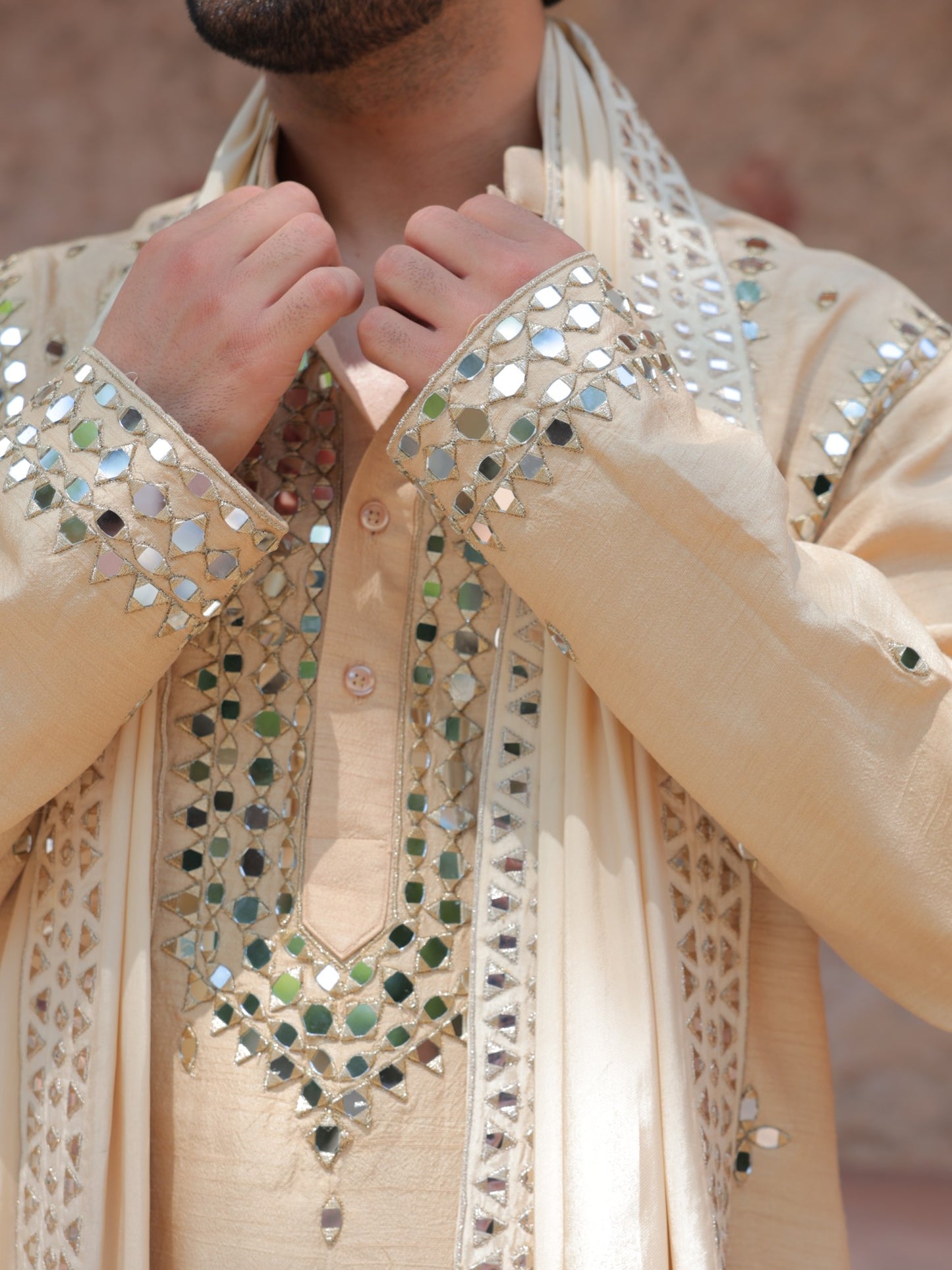 Beige Mirror Kurta