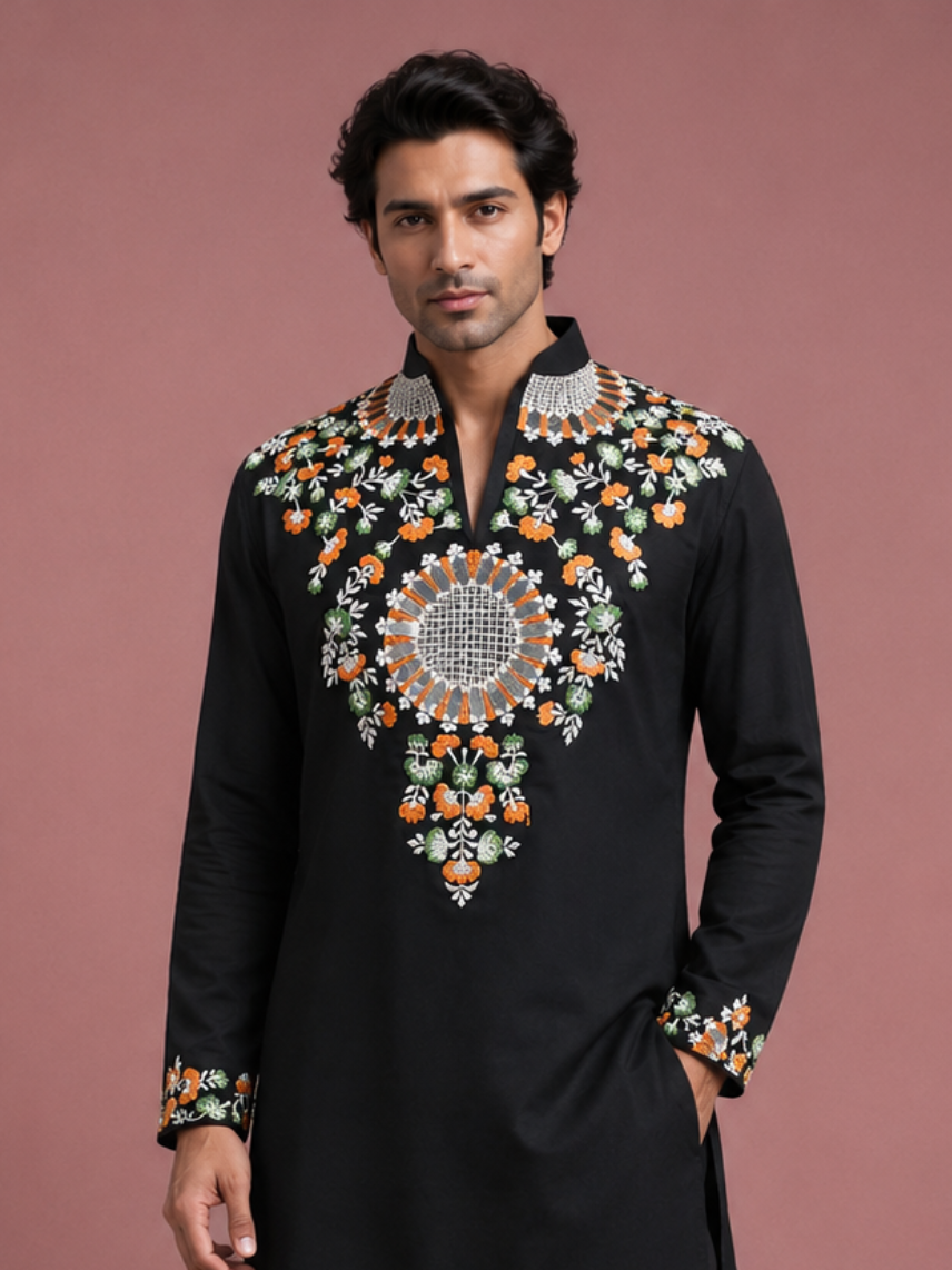 Black Blossom Kurta Set