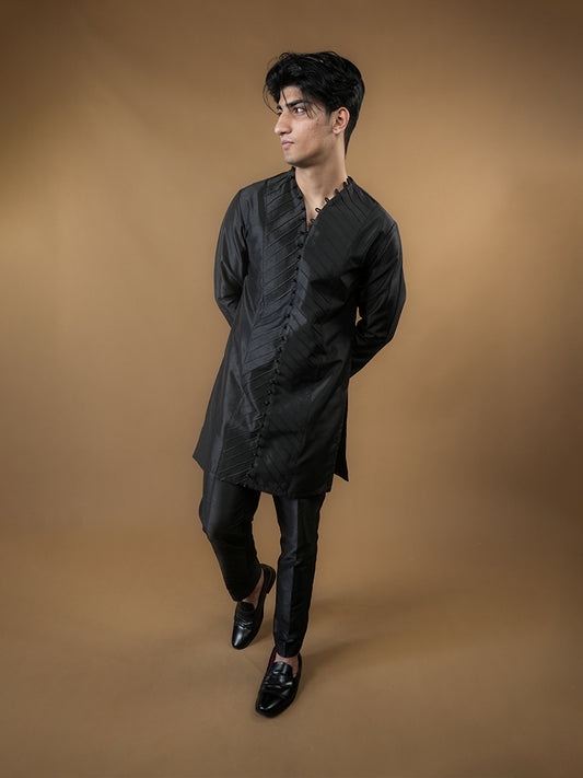 Black Pintucks Kurta Set