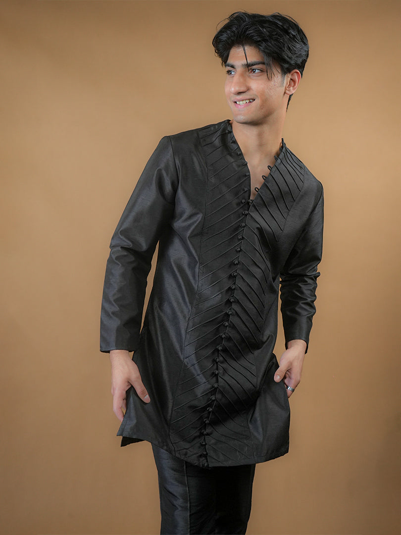 Black Pintucks Kurta