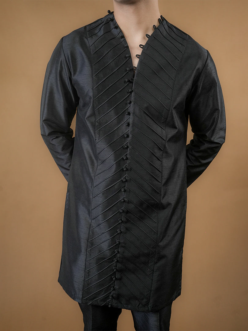Black Pintucks Kurta Set
