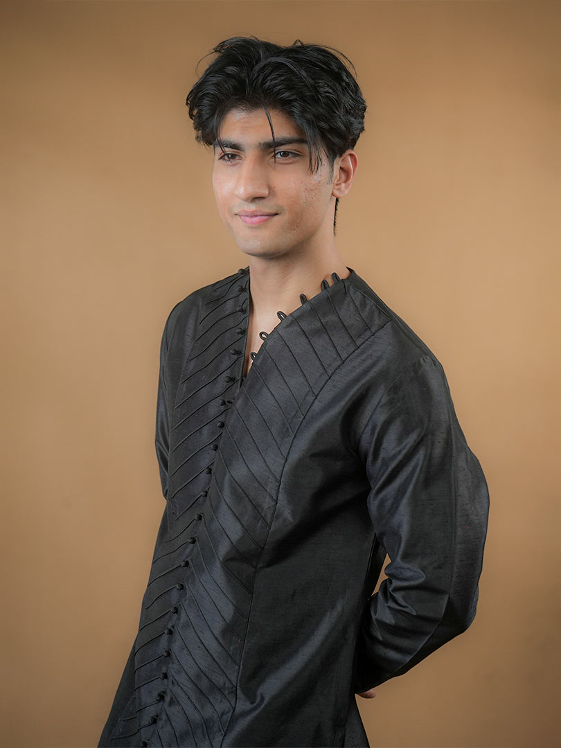 Black Pintucks Kurta