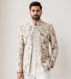 Pastel Vine Embroidered Shrug set
