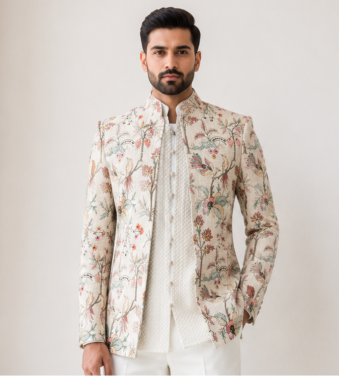 Pastel Vine Embroidered Shrug set