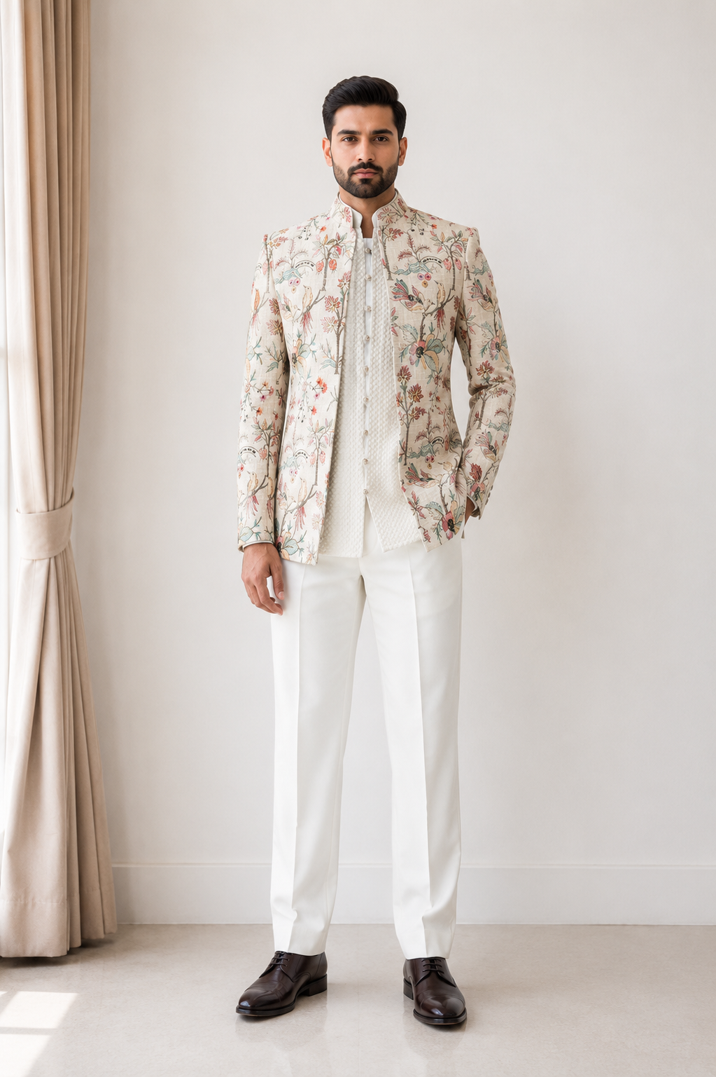 Pastel Vine Embroidered Shrug set