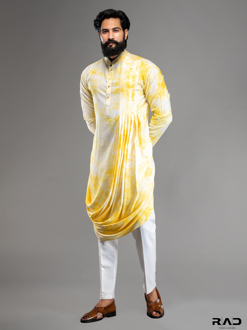 Yellow Tie & Dye Cowl Kurta