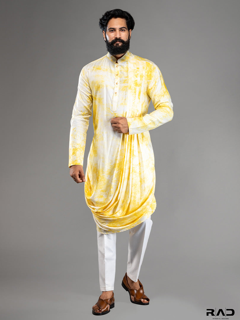 Yellow Tie & Dye Cowl Kurta