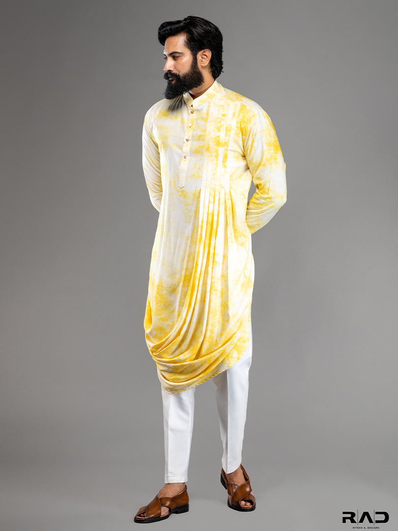 Yellow Tie & Dye Cowl Kurta