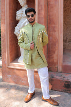 Mehfil Green Mirror Shrug Set