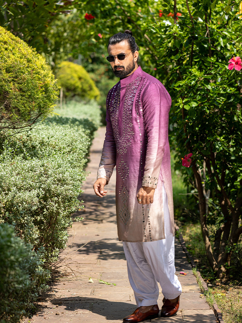 Wine Ombre Kurta Set