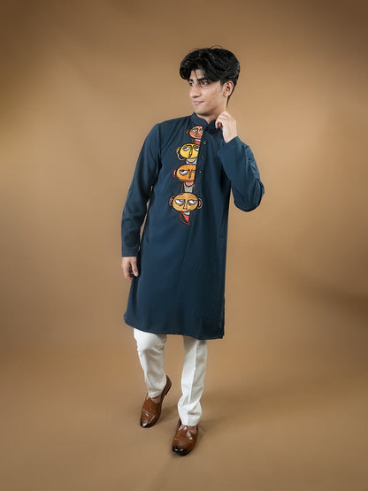 Teal Cartoon Kurta