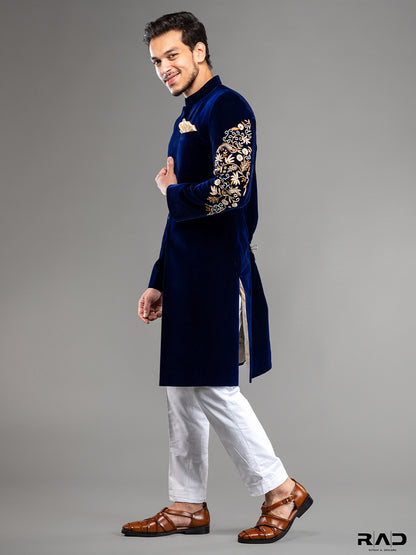 Royal Blue Velvet Achkan