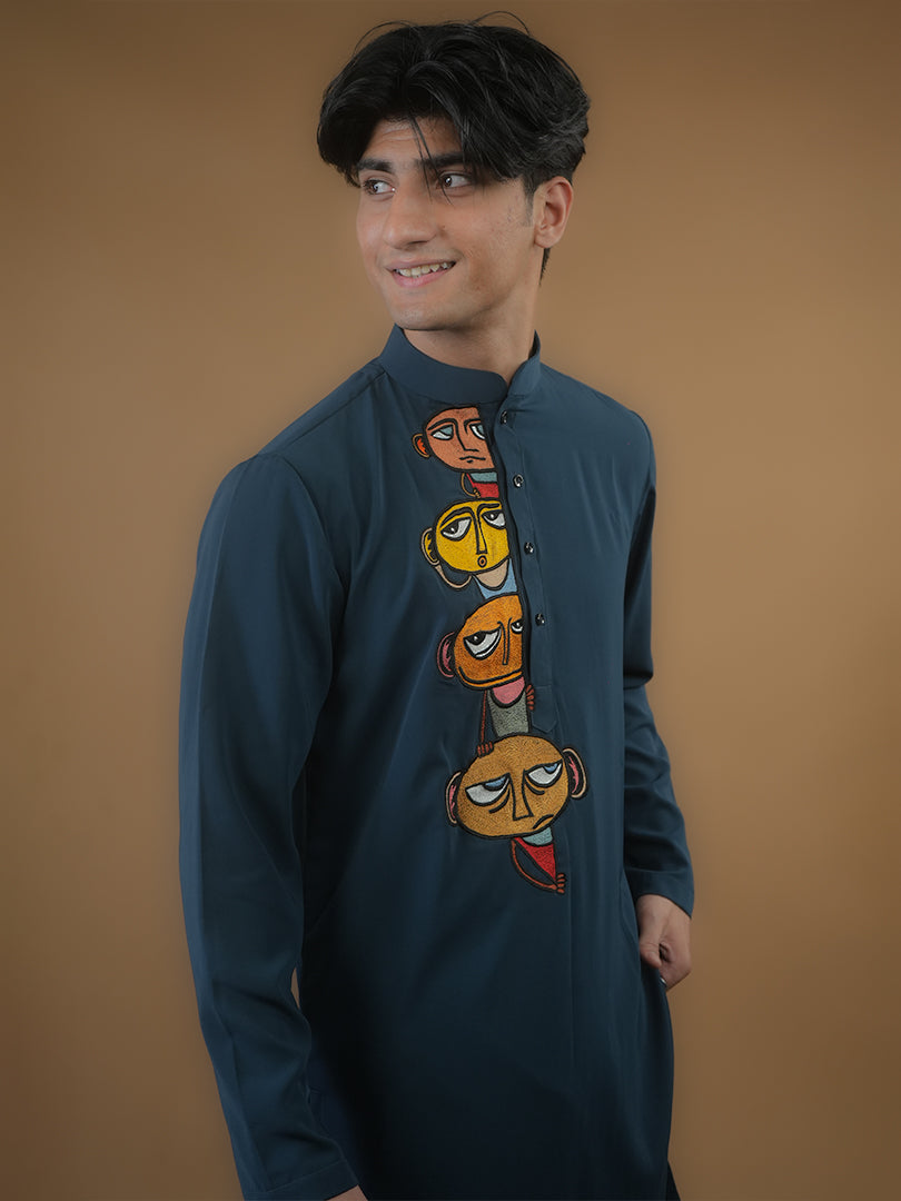 Teal Cartoon Kurta