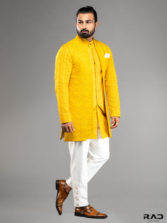 Mustard Yellow Chikankari Pintucks