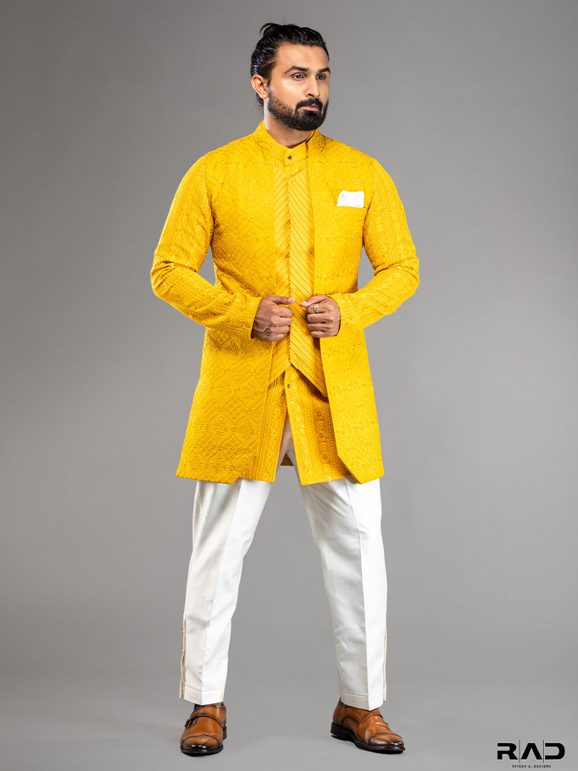 Mustard Yellow Chikankari Pintucks
