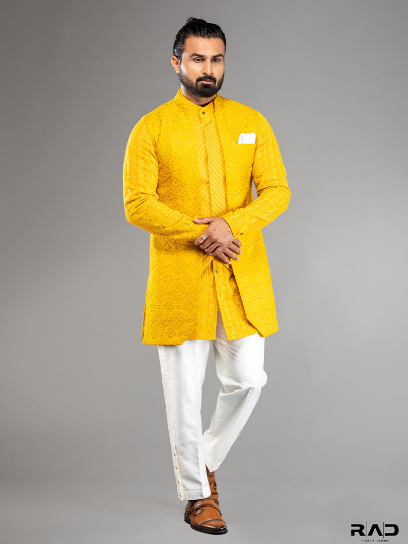 Mustard Yellow Chikankari Pintucks