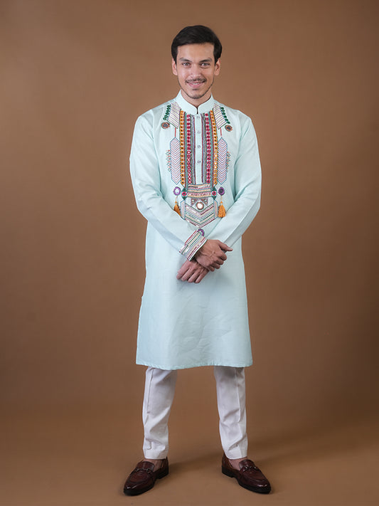 Aqua Mirror Work Kurta Set