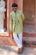 Mehfil Green Mirror Shrug Set