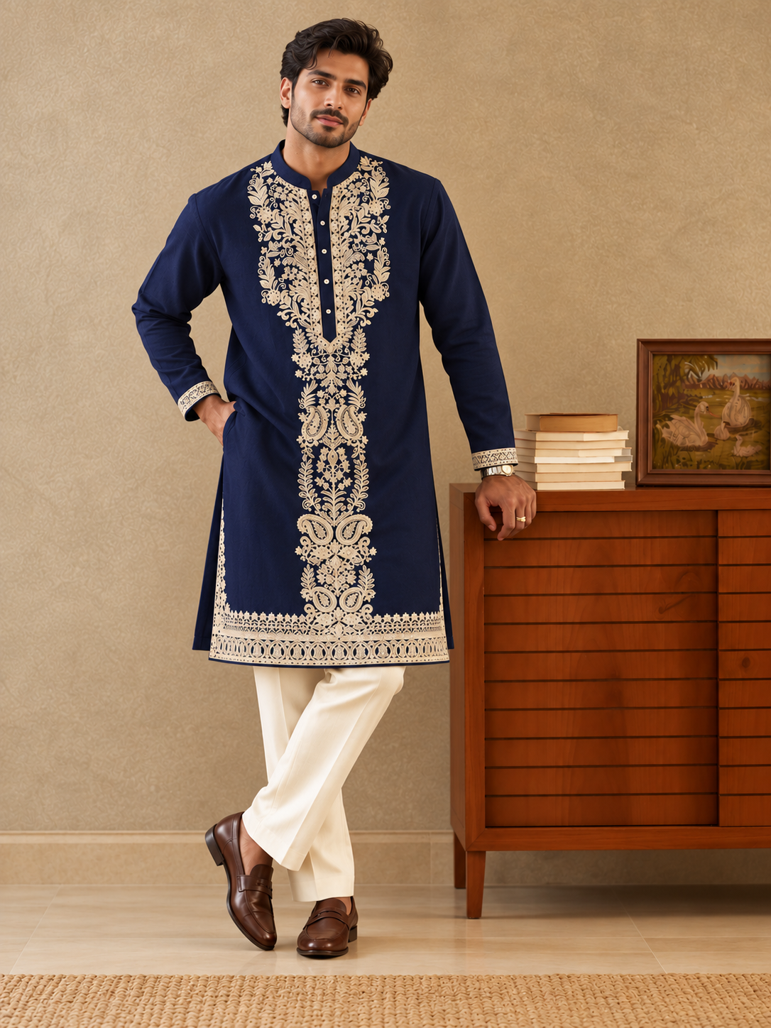Navy Heritage Kurta