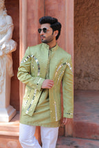 Mehfil Green Mirror Shrug Set