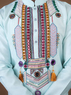 Aqua Mirror Work Kurta Set