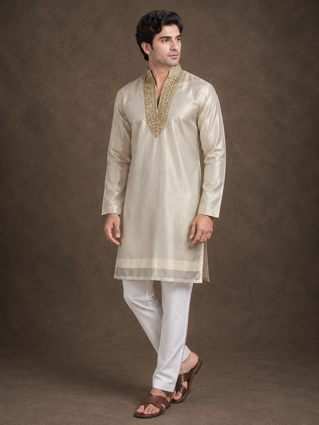 Light beige tissue Kurta
