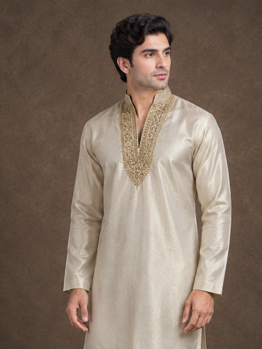 Light beige tissue Kurta