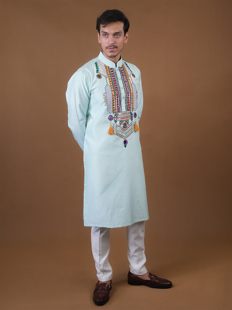 Aqua Mirror Work Kurta Set