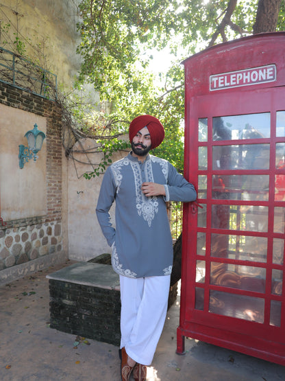 Jashn Grey Embroidered Kurta