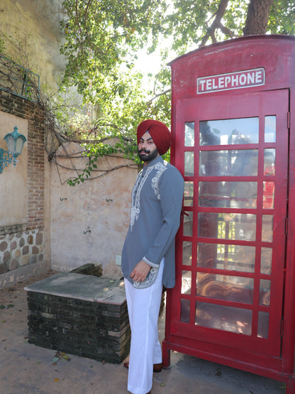 Jashn Grey Embroidered Kurta