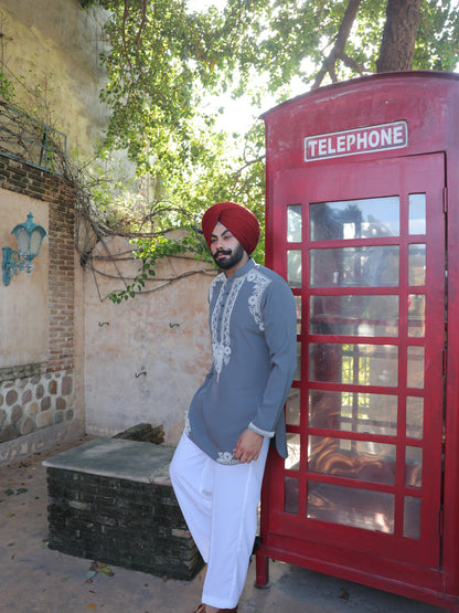 Jashn Grey Embroidered Kurta