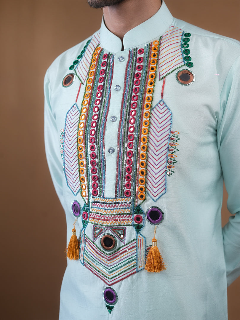 Aqua Mirror Work Kurta Set