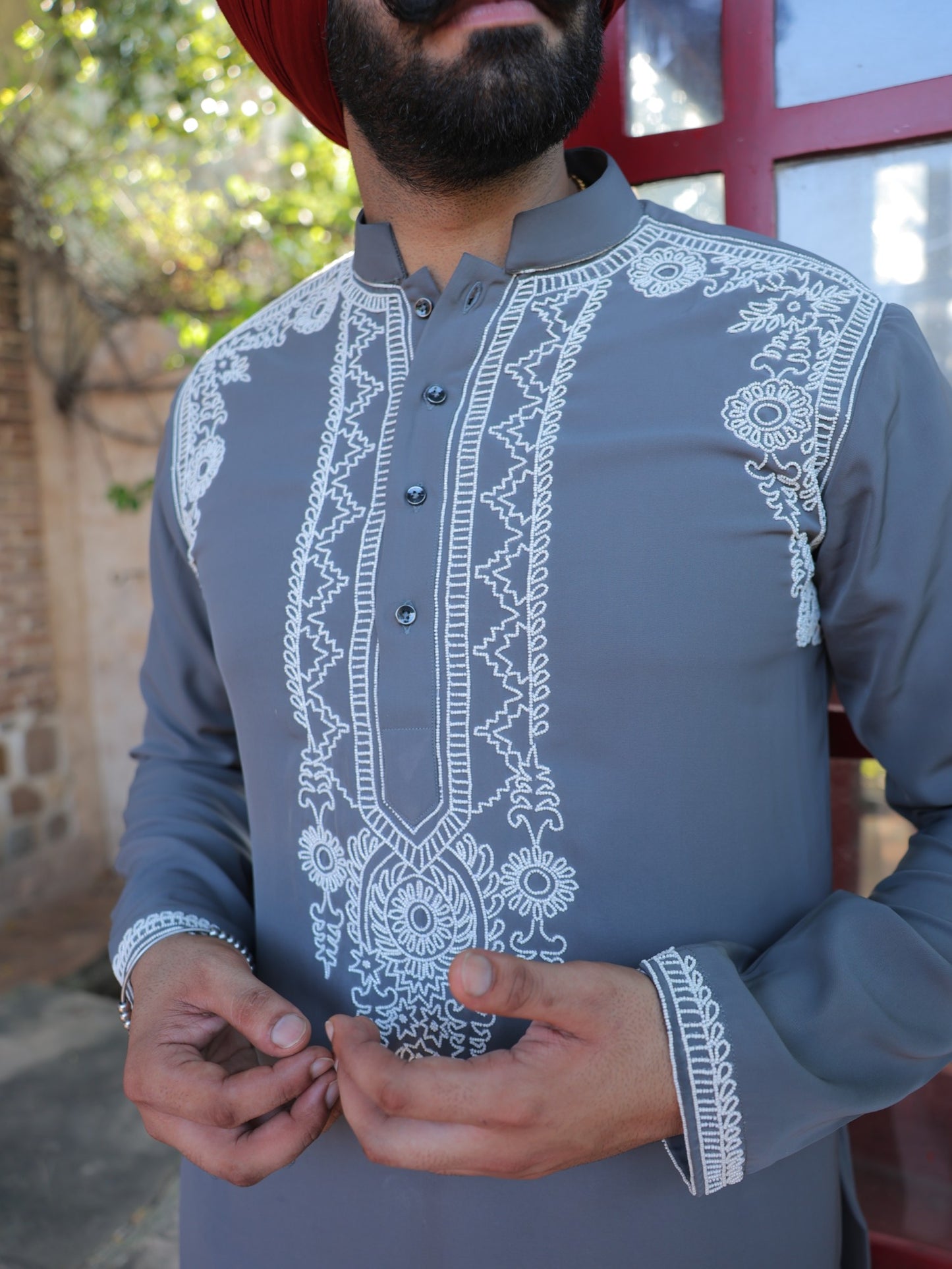 Jashn Grey Embroidered Kurta