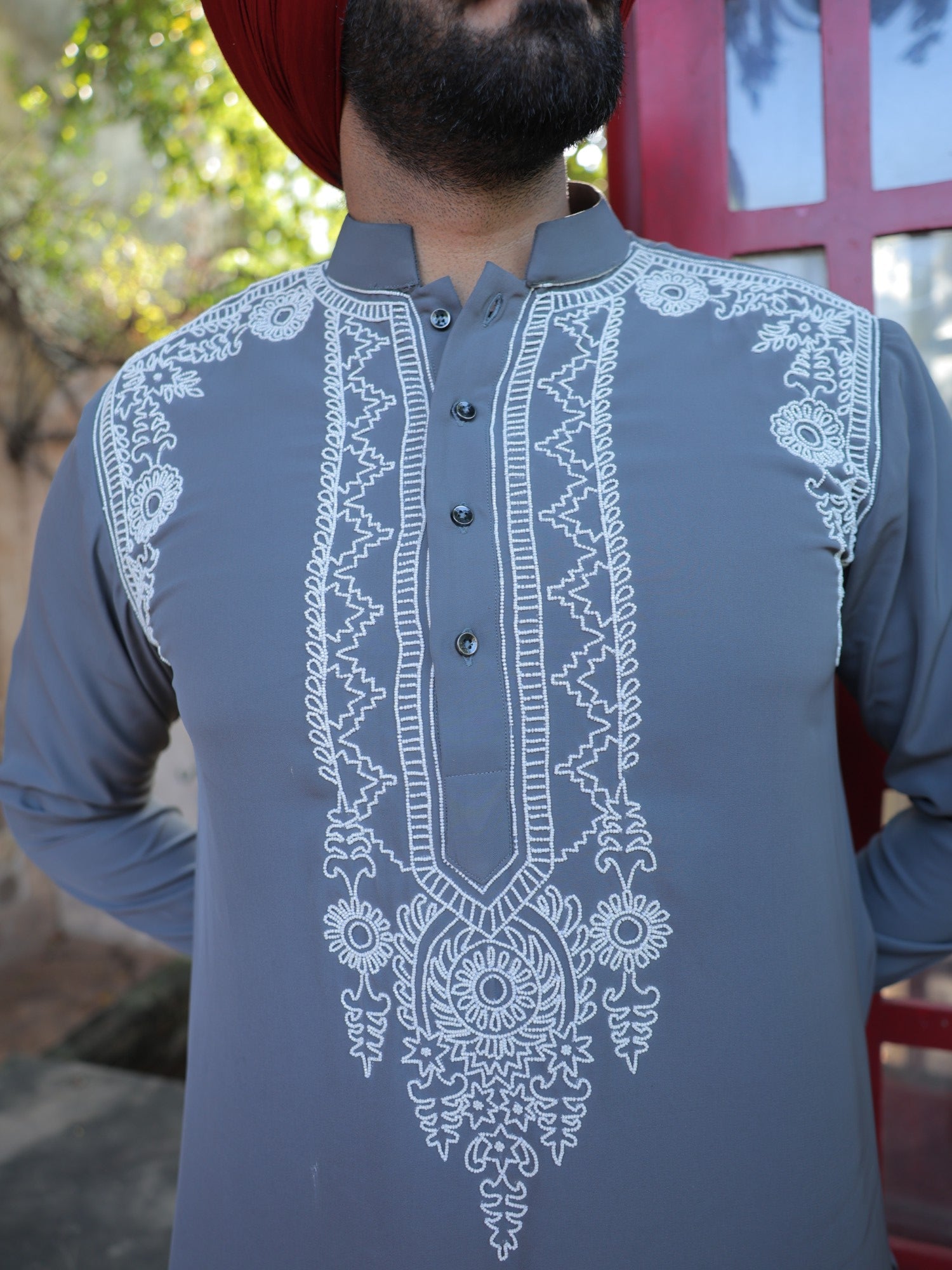 Jashn Grey Embroidered Kurta